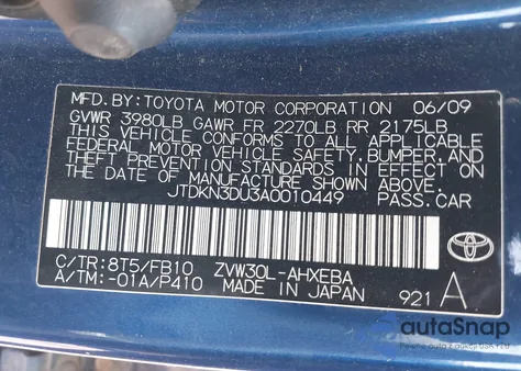 2010 Toyota Prius Ii from USA, damaged, VIN JTDKN3DU3A0010449